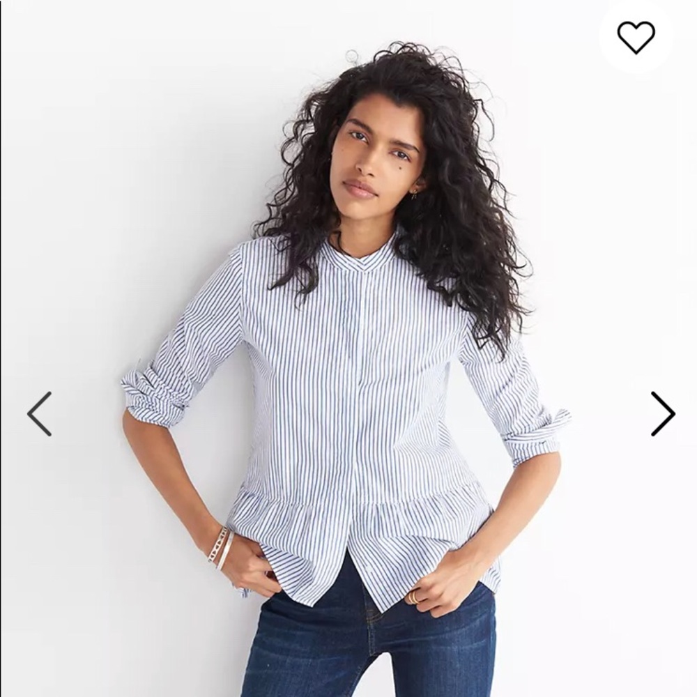 Madewell S lakeside blue white stripe button down peplum blouse